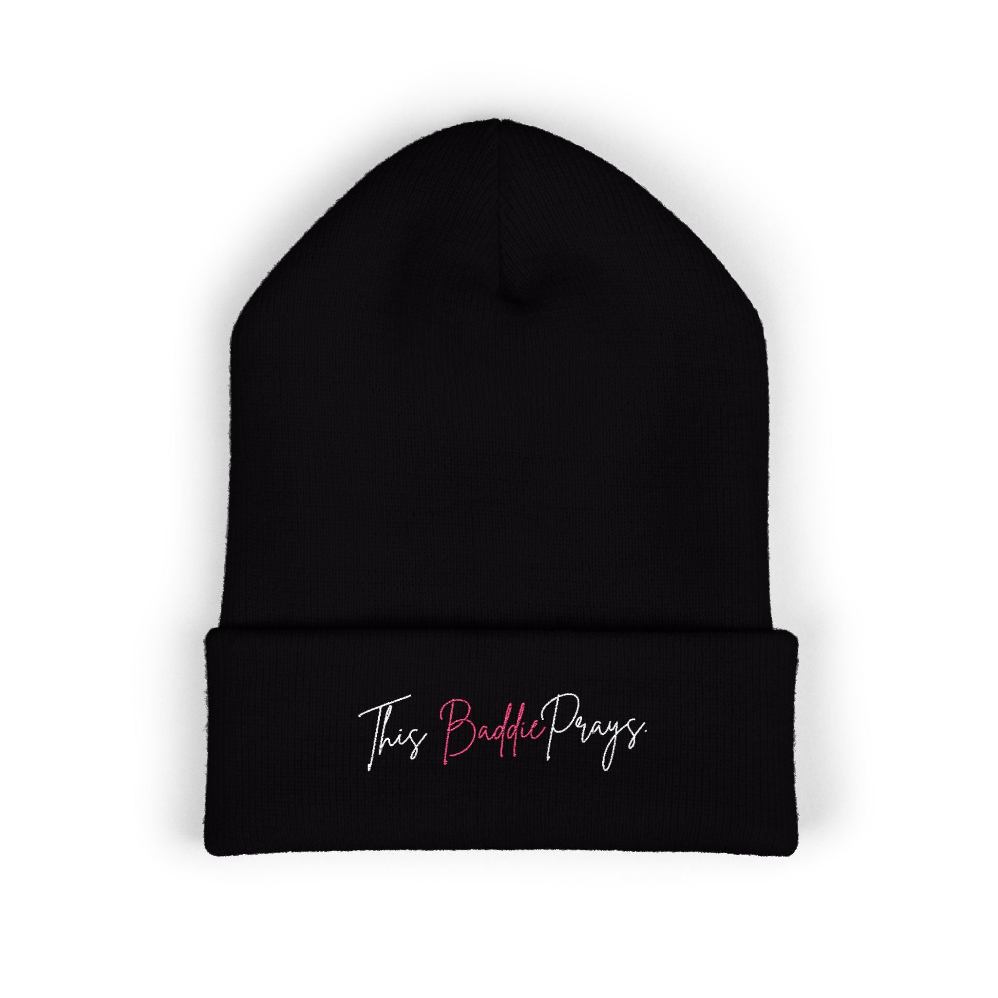 Embroidered Cuffed Beanie — 'The Bold Crazy' Script Knit Hat