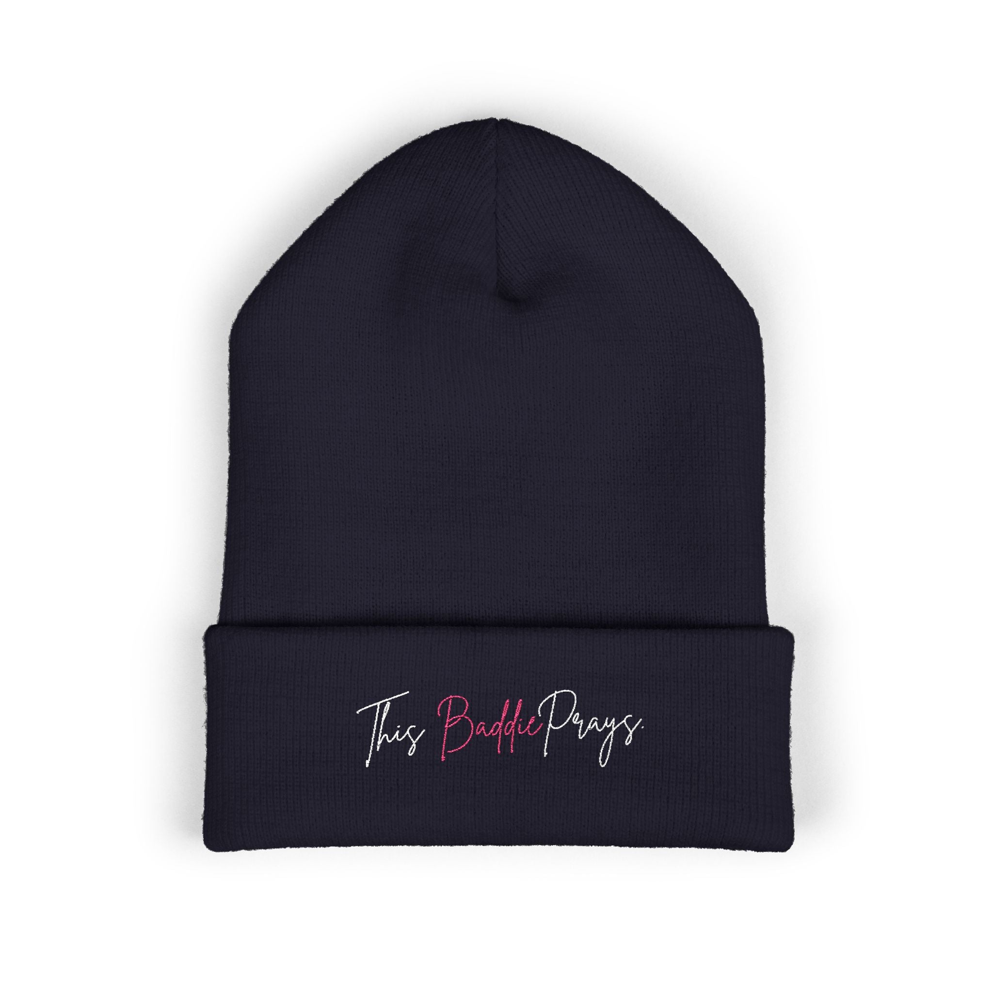 Embroidered Cuffed Beanie — 'The Bold Crazy' Script Knit Hat