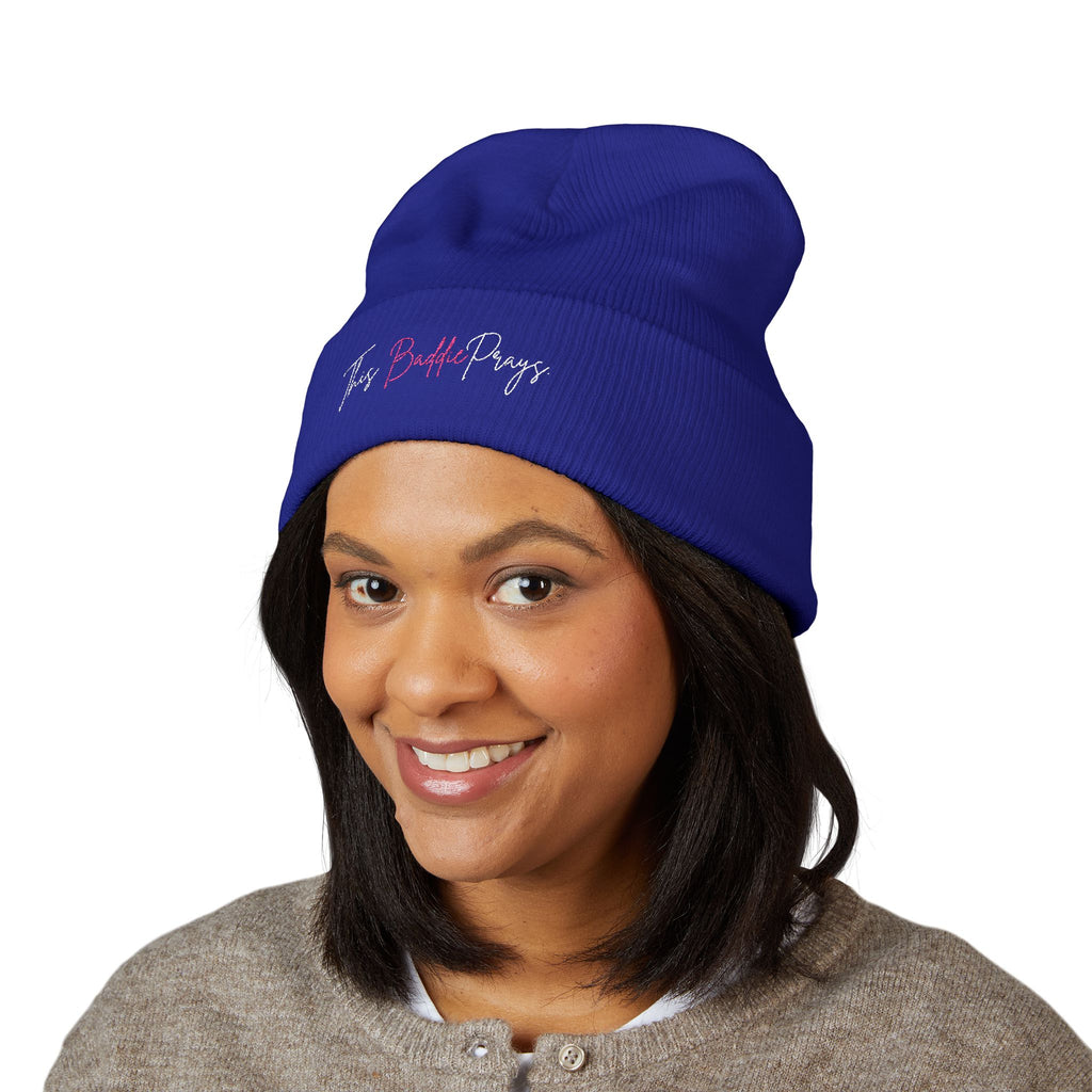Embroidered Cuffed Beanie — 'The Bold Crazy' Script Knit Hat