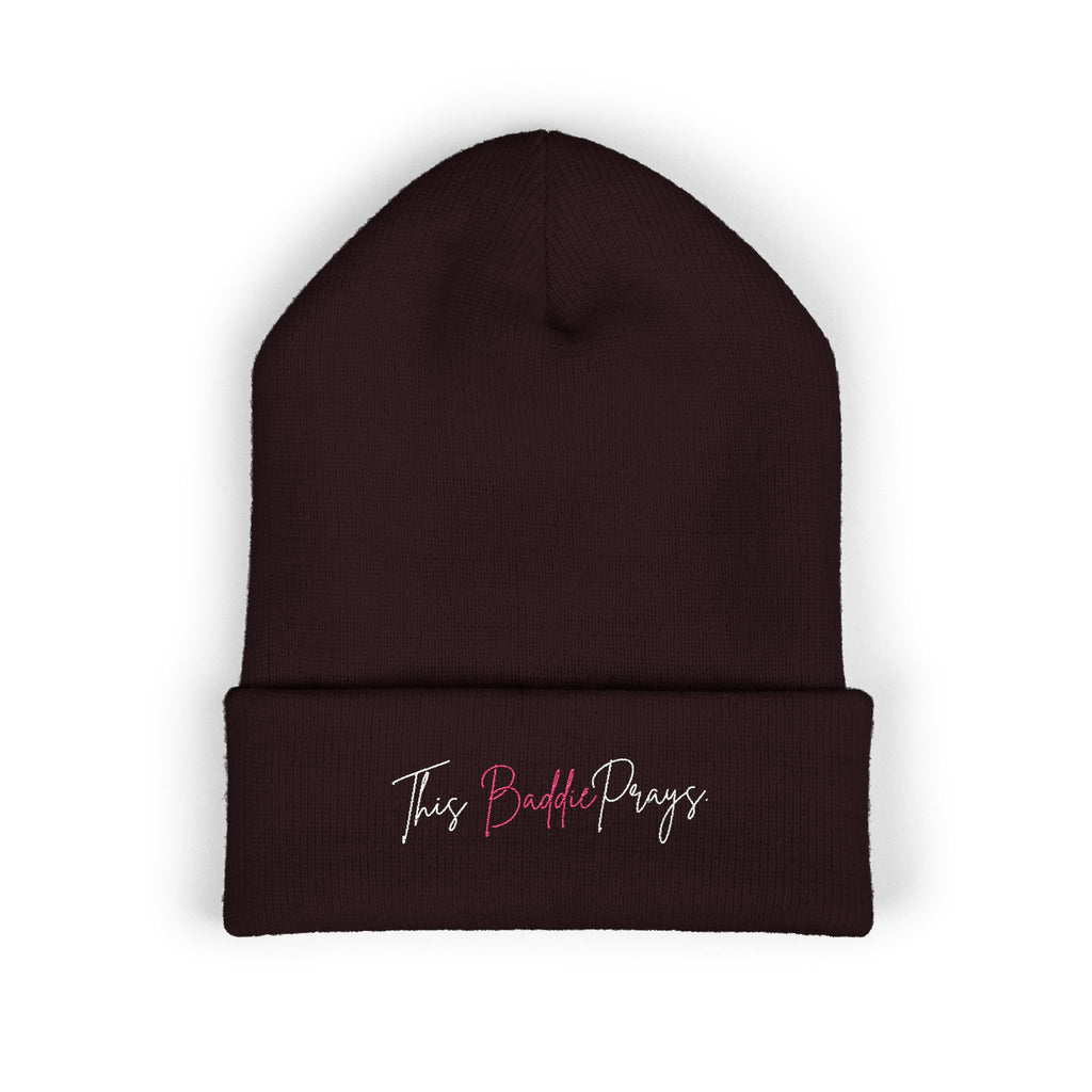 Embroidered Cuffed Beanie — 'The Bold Crazy' Script Knit Hat