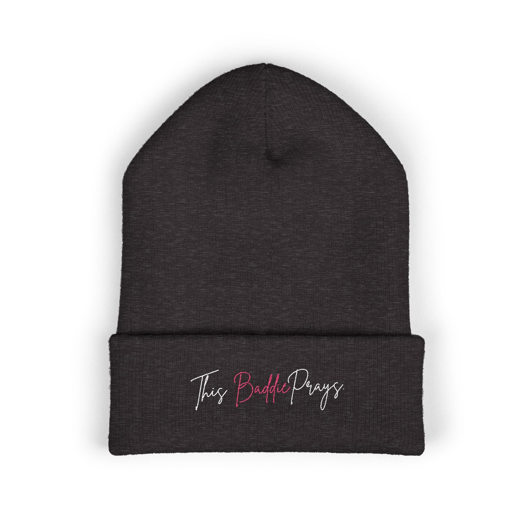 Embroidered Cuffed Beanie — 'The Bold Crazy' Script Knit Hat